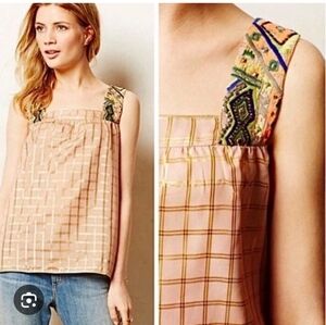 Anthropologie Vineet Bahl Embroidered Metallic Pink Women's Top Size Small